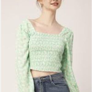 Simons Twik Sustainable Ruched Coquette Daisy Mint Long Sleeve Crop Top Small